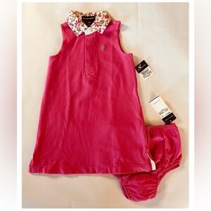 Ralph Lauren girls 24 mo pink sleeveless dress w/ floral collar - New with tags